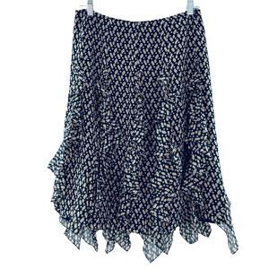 Kay Unger Navy Blue Cream Silk Light Dotted Tiered Ruffle A-Line Evening Skirt 8
